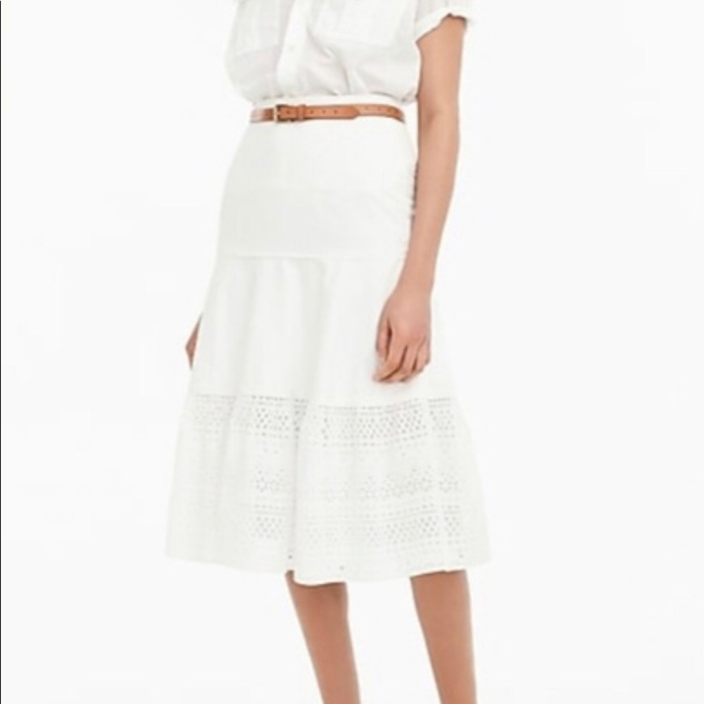 J Crew Point Sur White Eyelet Skirt NWT
